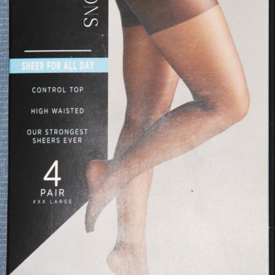 NEW SILK IMPRESSION Control Top High Waist 20 denier Black 4 pair Tights 3XL